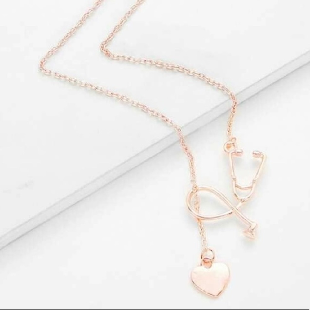 2/$15- Heart Stethoscope Goldtone Pendant Necklace